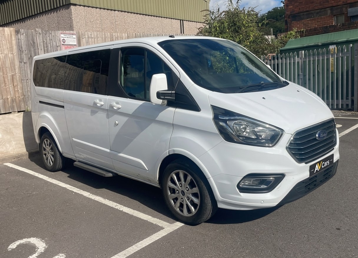 AV Cars white Ford Tourneo Custom 8 seater minibus